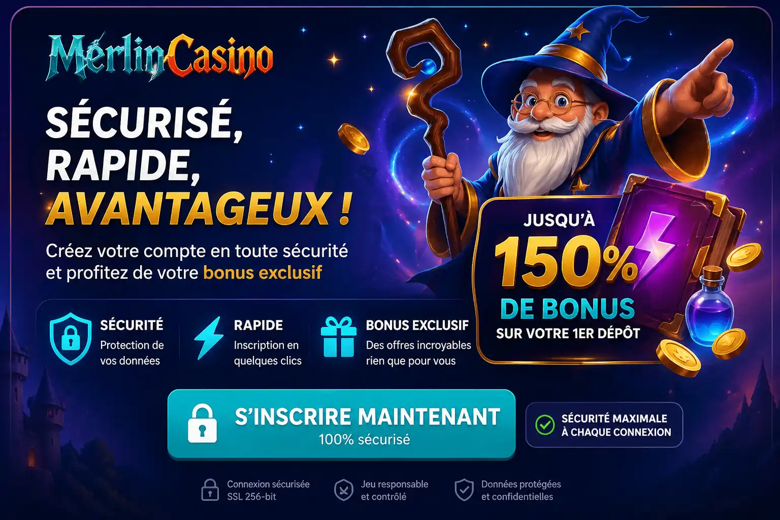Bonus Merlin Casino 150% sécurisé